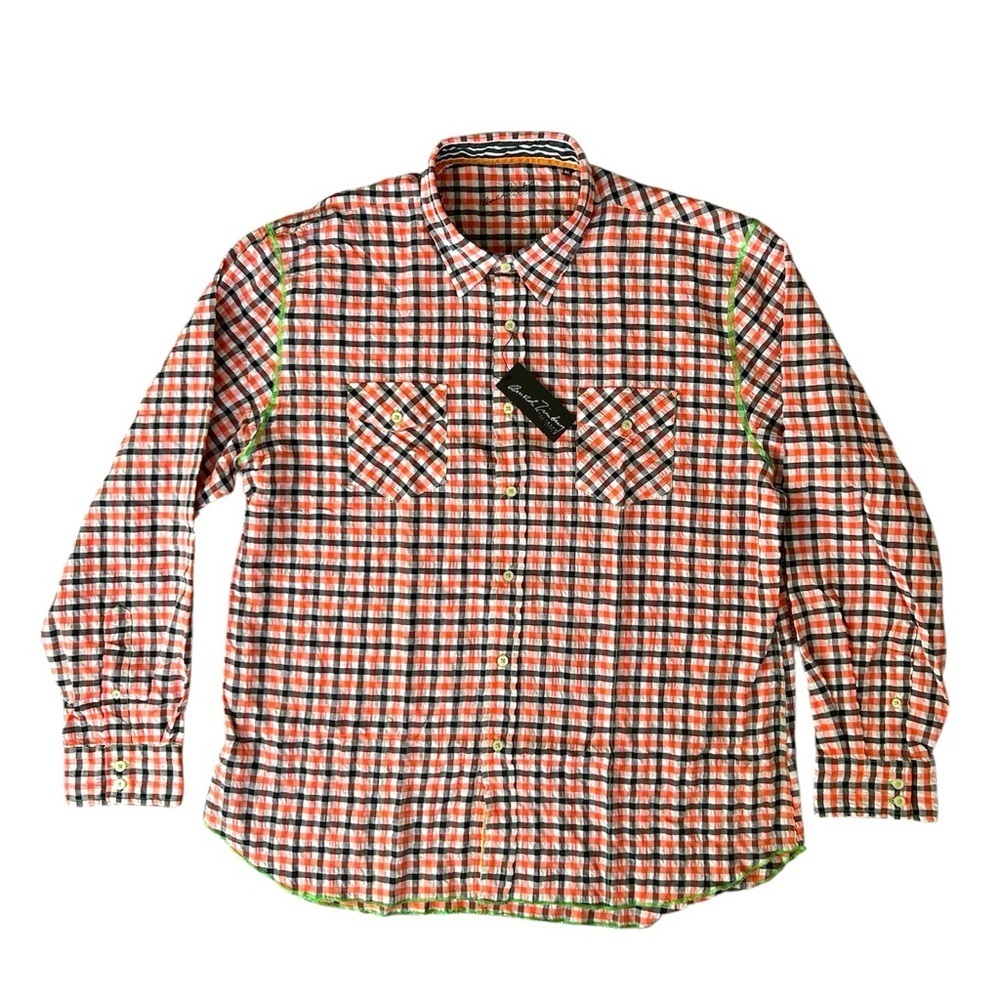 Arnold Zimberg NWT gingham cotton blend button up shirt size XL